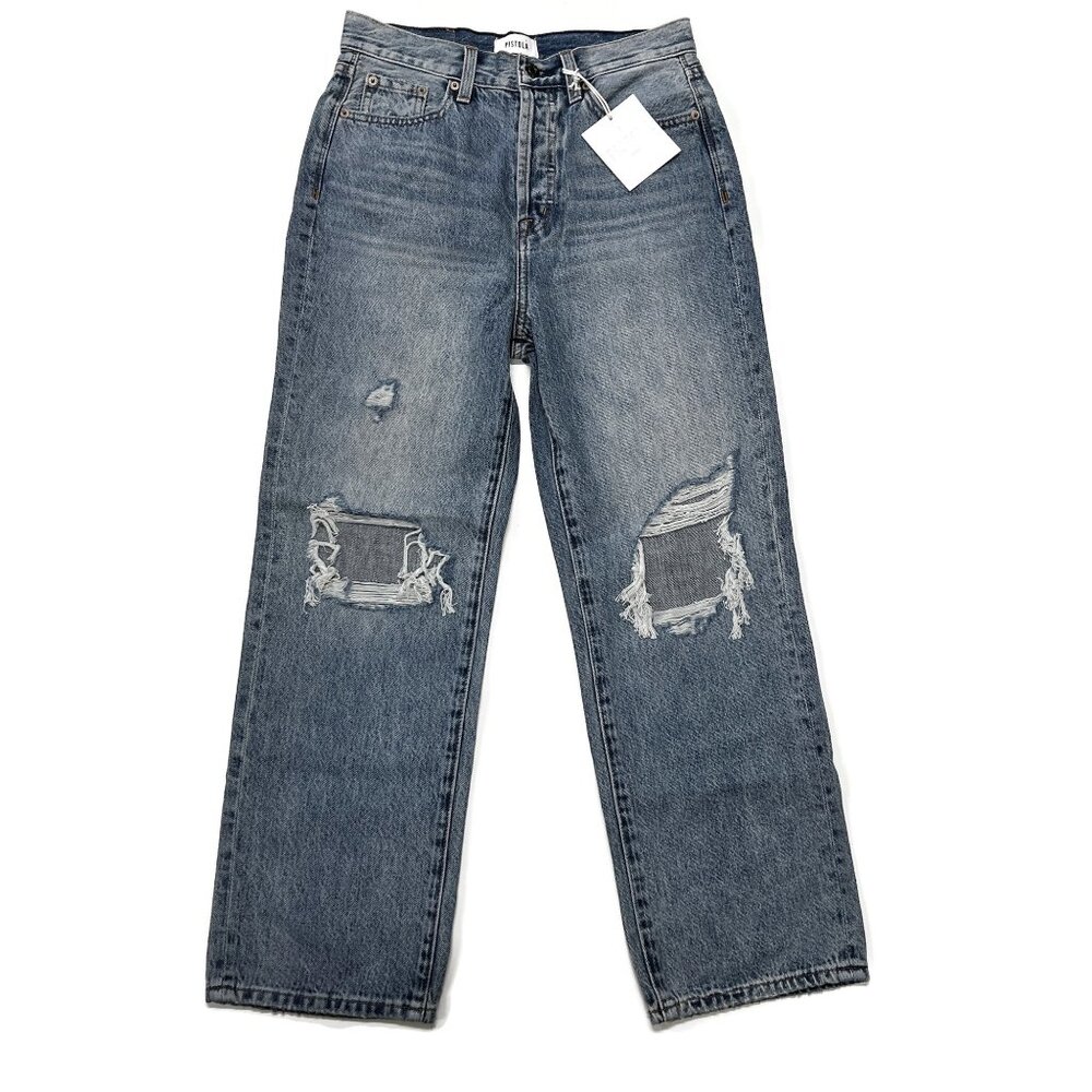 Pistola Cassie Super High Rise Straight Crop Distressed Jeans Womens 26 Blue New